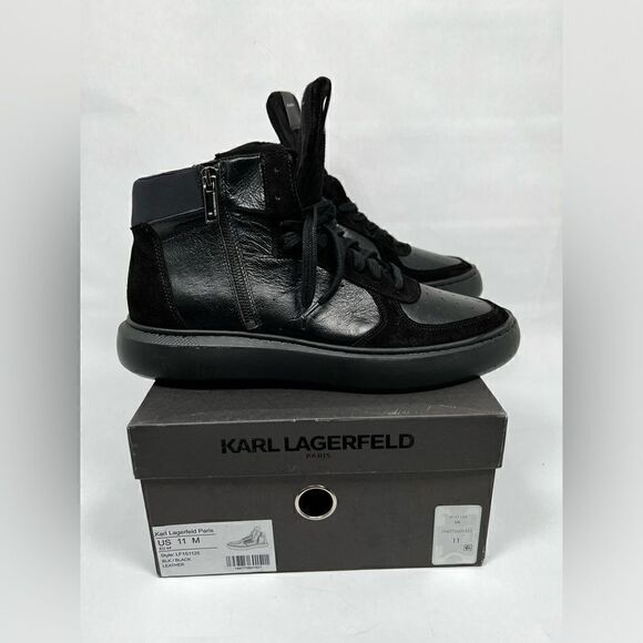 Karl Lagerfeld Paris Men's Black Leather Boots size 11 New in a Box - Picture 1 of 13